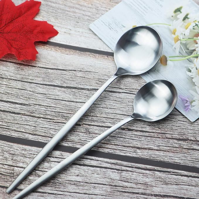 Silverware Set JASHII 40 Pieces Flatware Set 304 Stainless Steel Flat Cutlery Set for 8 Matte Kitchen Forks Knife Spoons Set, Satin Finish Tableware Set for Home and Restaurant, Dishwasher Safe