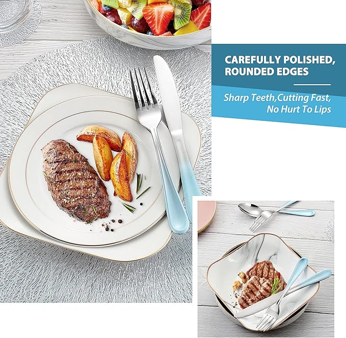 Blue Silverware Set,20 Piece Stainless Steel Flatware Set,Mirror Polished Tableware Cutlery Sets,Reusable Flatware Sets,Utensil Sets for Kitchen,Service for 4,Dishwasher Safe(Gradient Blue Silverware)