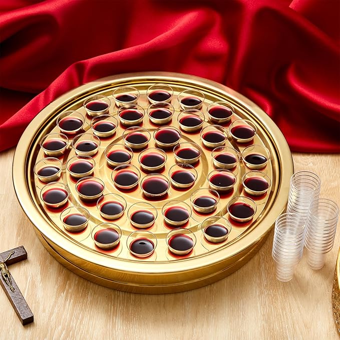 Zhehao 1 Pcs Easter Communion Trays for Churches Set Church Supplies Plates for Church with Disposable Cups (Gold)