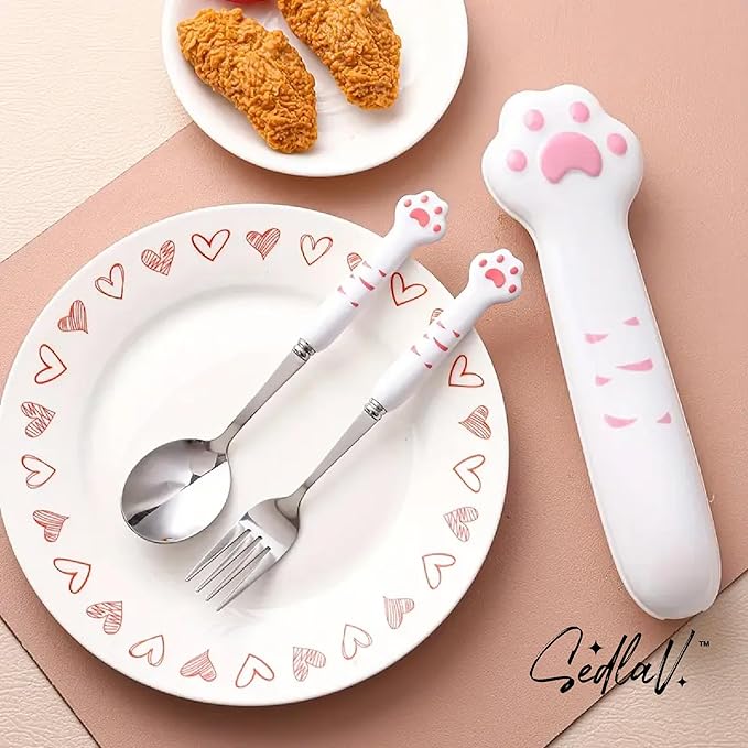SEDLAV 3-Piece Stainless Steel Flatware Serving Sets - Silverware Set Includes Dinner Fork, Spoon, Chopsticks - Ergonomic Cutlery Set with Cat Claw Design - Ideal for Daily Use, Parties & Travel