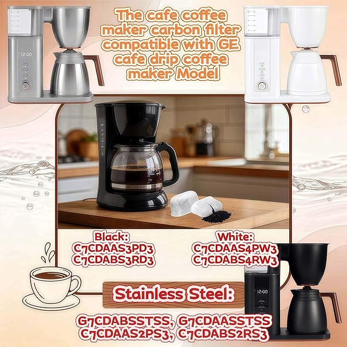 Coffee Maker Water Filter Fits Cafe Drip Coffee Maker UNIV1CFLTR6PK Coffee Charcoal Filter Pods G7CDABSSTSS, G7CDAASSTSS, C7CDAAS3PD3, C7CDAAS4PW3, 6 Pcs