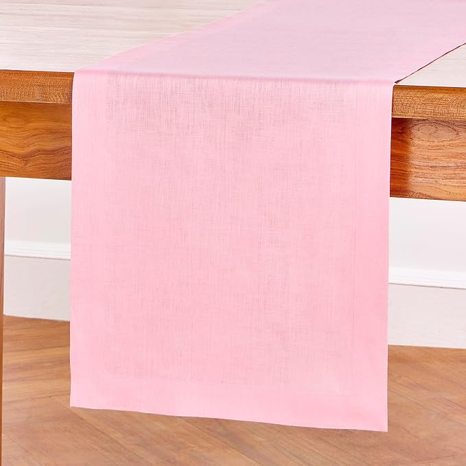 Solino Home Linen Pink Lemonade Table Runner 90 Inches Long - 100% Pure Linen 14 x 90 Inch Table Runner for Christmas - Fete
