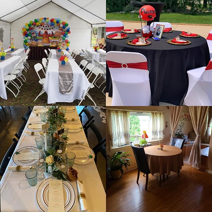 6 Pack White Round Tablecloths 108 Inches Table Cloth Stain and Wrinkle Resistant Washable Polyester Table Cover Fabric for Party, Wedding,Dining,and Banquet Decoration