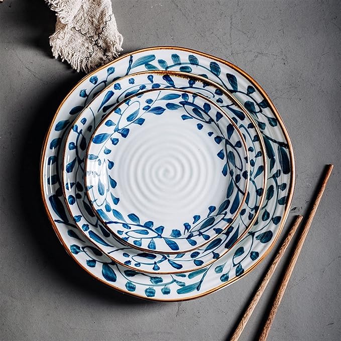 Kitchen Plates Ceramic Plate Pizza Plate Kitchen Porcelain Plate Sushi Fruit Ramen Suitable for Dishwasher Refrigerator Microwave Oven Oven Restaurant Plates(C)