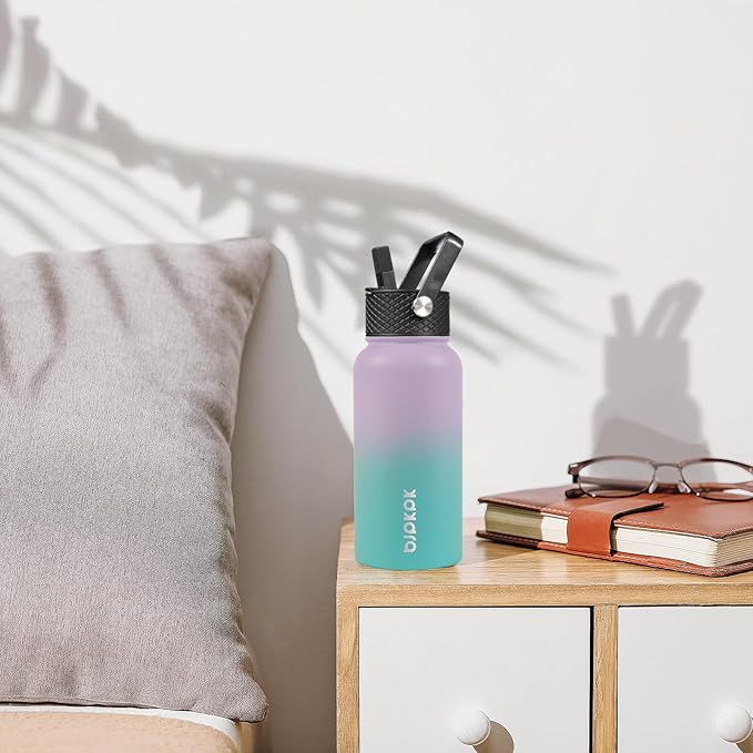 BJPKPK Insulated Water Bottles with Straw Lid, 27oz Stainless Steel Water Bottle with 3 Lids, Leak Proof BPA Free Metal Thermo, Mugs, Tumblers, Keep Cold Hot - Midnight