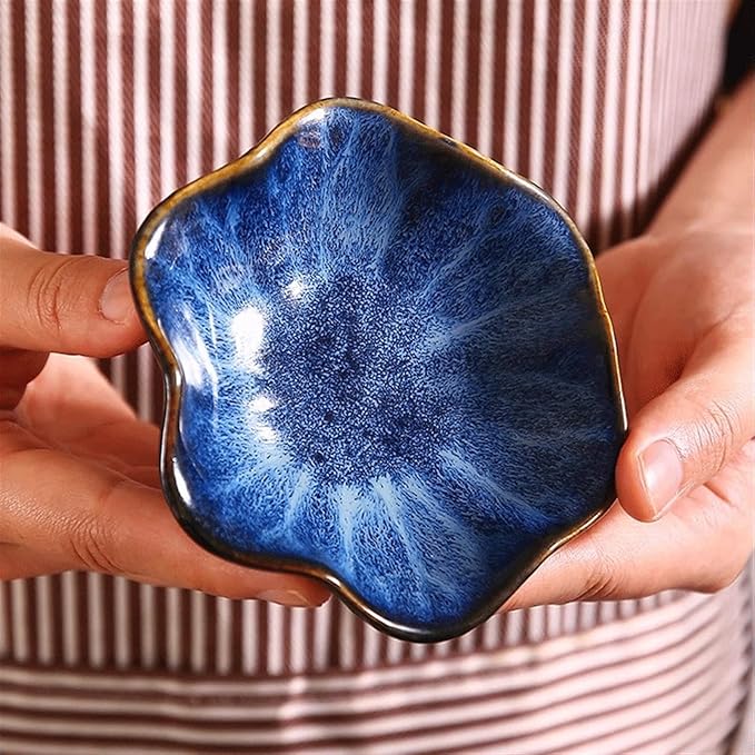 Appetizer Bowls Ceramic Lotus Leaf Plate Bone Plate, Ceramic Sauce Dish Plates for Snack Sushi Ketchup Condiments Appetizer Dessert. Salad Bowls (Color : Brass)