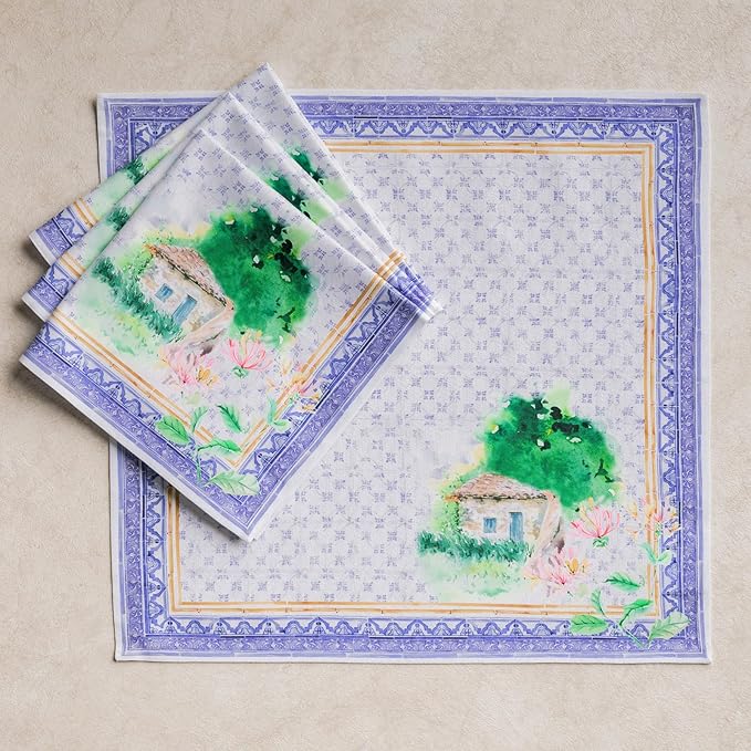 Maison d' Hermine Napkin 100% Combed Cotton Premium Cloth Napkin Decorative Washable Napkins Set of 4 for Home, Kitchen, Dining, Cocktail Parties & Camping - Luberon(20”X20”)