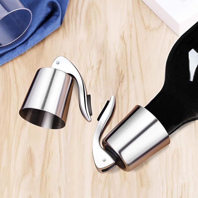 Wine Stopper - Stainless Steel Wine Bottle Stopper with Silicone Seal, Reusable Beverage Preserver, Freshness Keeper, Premium Bottle Sealers, Ideal Wine Saver Accessory Gift Set