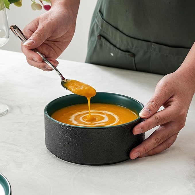 26 OZ Cereal Bowl, 6 Inch Ceramic Bowls Sets for 4, Suitable for Breakfast, Soups, Oatmeal, Ramen, Pho, Udon and Ssoba, Dishwasher & Microwave Safe, Handcrafted Bowls Sets,Modern Green