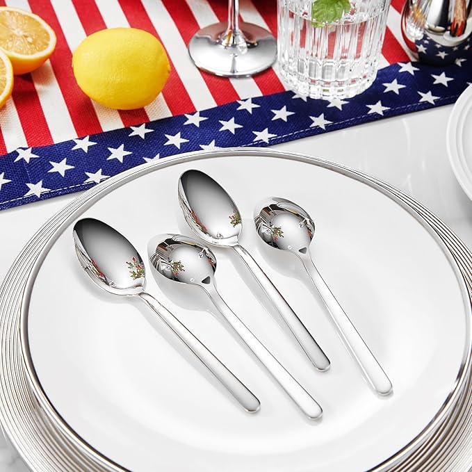 KEAWELL Premium Lucent 4-Piece 6.4 inch Spoon Set – 18/10 Stainless Steel Silverware with Mirror Polish, Dishwasher Safe for Table Setting and Entertaining (4, Teaspoons)
