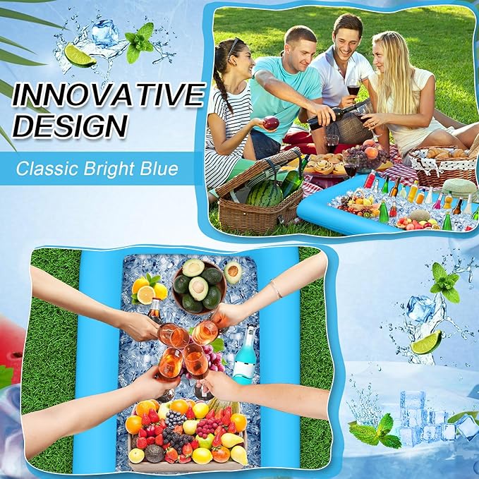 Leitee Inflatable Serving Bar with Drain Plug 52 x 24 x 5'' Inflatable Ice Serving Buffet Bar for Party Food Cooler Buffet Drink(Blue,Basic Style)