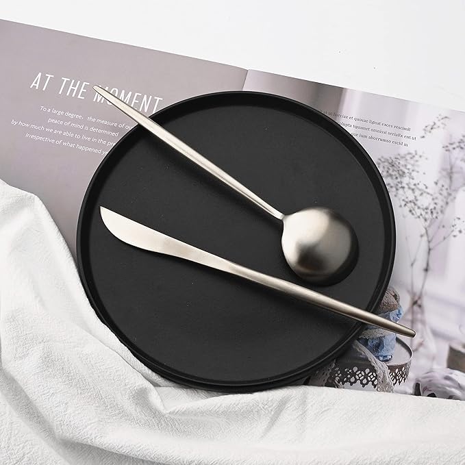 Stainless Steel Mirror Polished Flatware Set, Steak Knife Dinnerware Knife Fork Salad Fork Dessert Spoon 20-piece, Service for 4, Silver