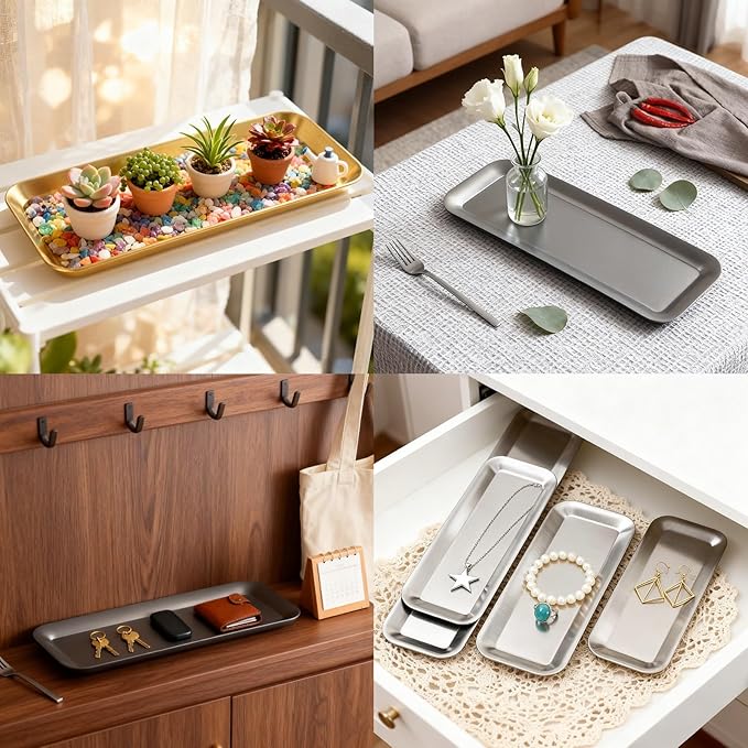 Metal Drip Tray, Stainless Steel Plant Trays for Pots, Oil Drip Pan, Stainless Steel Serving Tray for Food, Potted Plants, Jewelry, Entrance(Gold,60x12.5 cm/24x5 in)