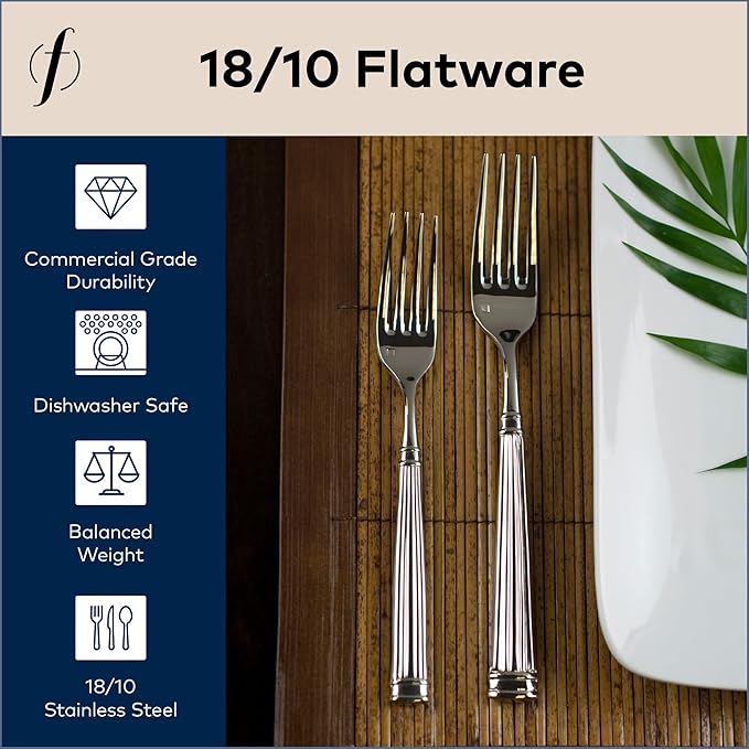 FORTESSA Doria 18/10 Stainless Steel Flatware, 5 Piece Place Setting With Table Knife, Forks and Spoons (Service For 1), Dishwasher Safe, Polished