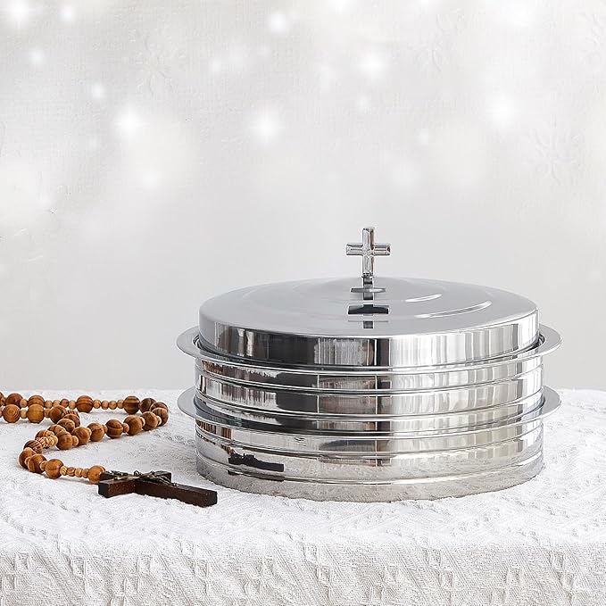 Zhehao 2 Sets Holy Communion Trays for Churches with Lid, Churches Cup Fillers, 100 Disposable Communion Cups (Silver)