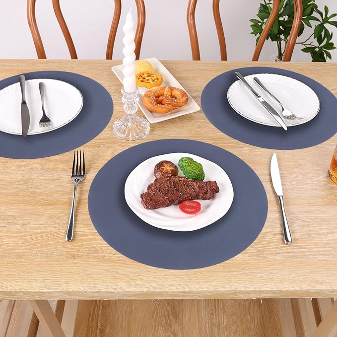 SHACOS 100 PCS Round Paper Placemats 13 inch Disposable Paper Place Mats for Dinner Wedding Birthday Party Festival Table Decoration Indoor Outdoor, Navy Blue