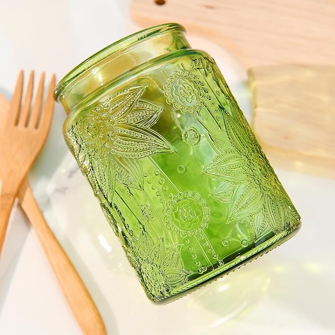 Glass Storage Jars With Airtight Lid, 23.7oz Canister For Kitchen Counter with Wooden Lid, brown sugar, candy, coffee, cookie, salt, tea,pantry cute Jar (Green, 23.7 floz)