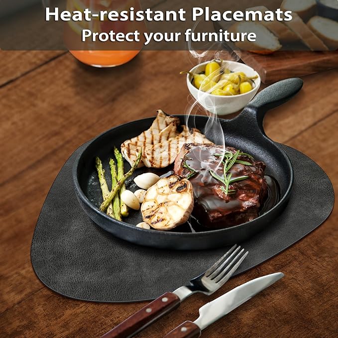 ADRIMER Placemats, Heat Resistant Round Placemats Set of 4 Washable 13 x 17 Inch, Waterproof Table Mats Wipeable for Kitchen, Dining Room Table Christmas Decor, Dark Grey