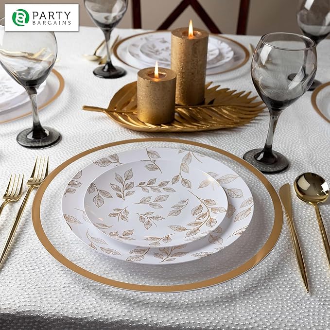 PARTY BARGAINS 13-Inch Charger Plates - 48 Pack, Clear Gold Rim, Heavy-Duty Disposable Chargers for Elegant Dining - Ideal for Weddings and Formal Events