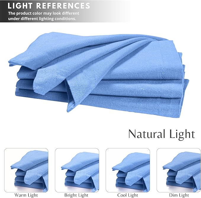 Ramanta Home Light Blue Cotton Dinner Napkins Set of 12, 18x18 Inch 100% Cotton Cloth Napkins, Reusable Fabric Table Napkins for Everyday Dining, Parties, Wedding, Spring & Easter Table Décor Washable