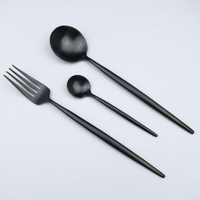 Customized 5-Piece 18/10 Stainless Steel Flatware Set, Serive for 1, With Fork Spoons Knife Teaspoon Dessert Fork for Home Kitchen Restaurant Hotel (Luxury Black)