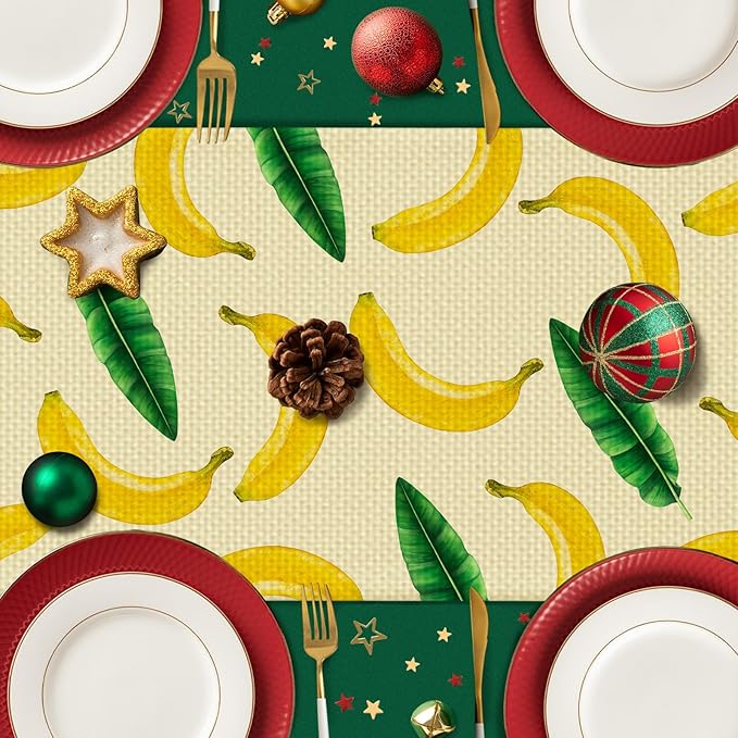 Banana Leaves Table Runner Seasonal Spring Kitchen Dining Linen Table Decoration for Indoor Outdoor Home Party Decor 13 x 72 Inch
