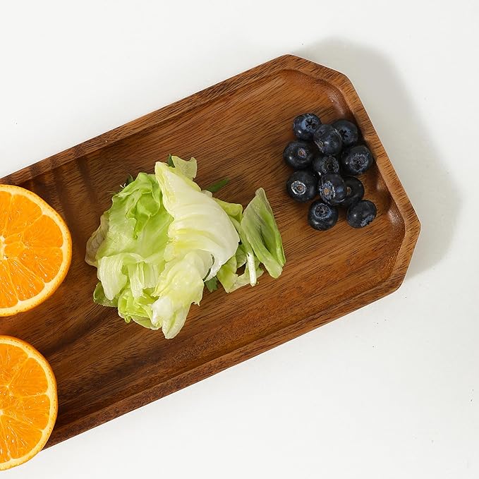 Premium Walnut Wood Long Octagon Serving Tray 12"-100% Natural Wooden Serving Tray for Coffee Table-Great Ottoman Tray Home Decor Platter-Perfect for Serving Drinks & Food