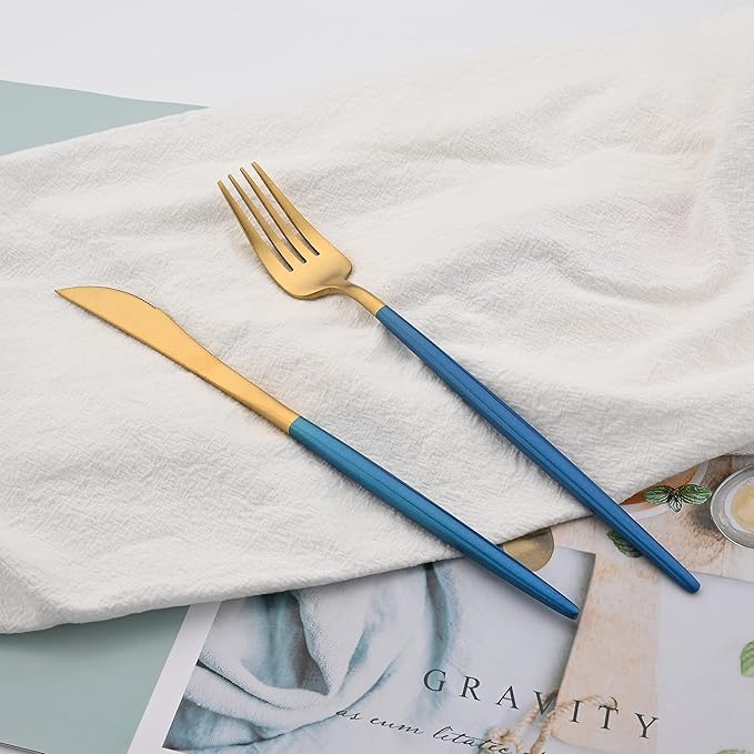 18/10 Stainless Steel Matte Flatware Set (1, Blue Gold)