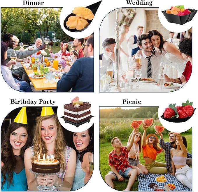 200 Pcs Mini Dessert Plates with Spoons and Forks Disposable Appetizer Plates Set Assorted Shape Dessert Bowls And Serving Trays Plastic Party Plate For Desserts Appetizer Tasting Wedding Events