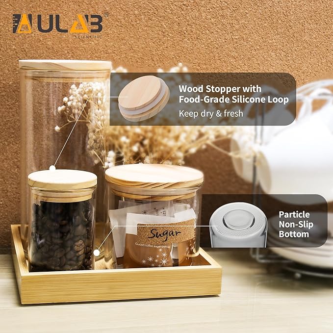 ULAB 3.5mm Thick Glass Food Container Set with Lid, 36.5 OZ Clear Storage Jar, Pack of 3, Glass Airtight Canisters set for Cookie, Candy, Coffee Beans, USJ1002