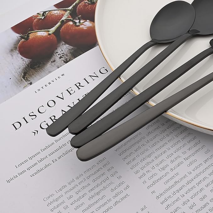 30 Pieces Silverware Set, Black-Flatware Cutlery Set Service for 6, 18/8 Stainless Steel Tableware Eating Utensils for Home/Hotel/Restaurant, Mirror Polished, Dishwasher Safe
