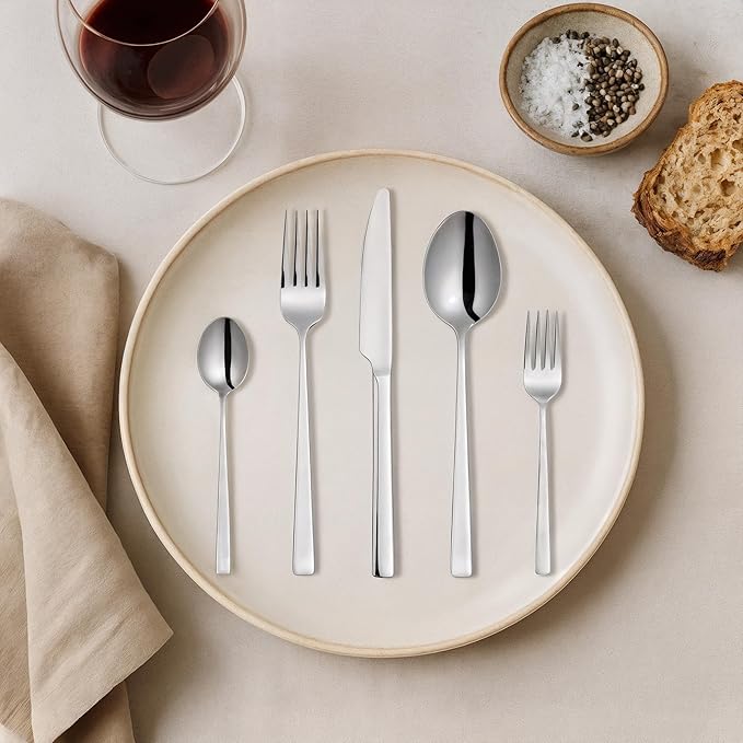 Oxford Silverware Set, 30 Piece Silver Flatware Set Cutlery Polished Stainless Steel, Service for 6, for Kitchen, Home, Wedding, Party, Dishwasher Safe