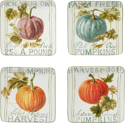 Certified International Autumn Harvest Set Square Canape/Luncheon Plates, Set of 4, Small