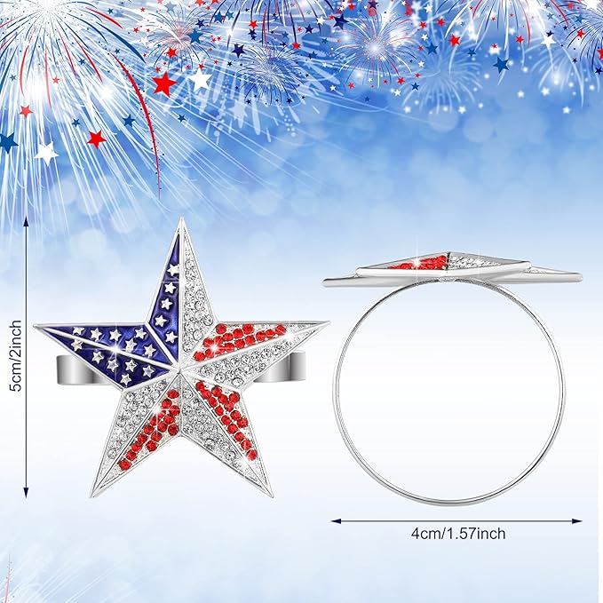 Geiserailie 6 Pieces Patriotic Napkin Rings 4th of July Napkin Ring Holder America 250th Anniversary Decor Independence Day Serviette Holder Buckle Table Ring for Dinning Table