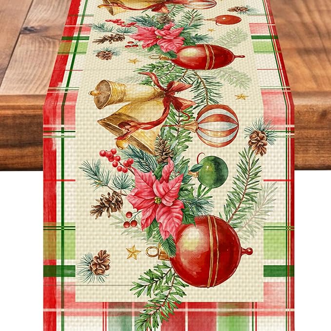 Christmas Bells Table Runner Seasonal Winter Kitchen Dining Linen Table Decoration for Indoor Outdoor Home Party Decor 13 x 72 Inch
