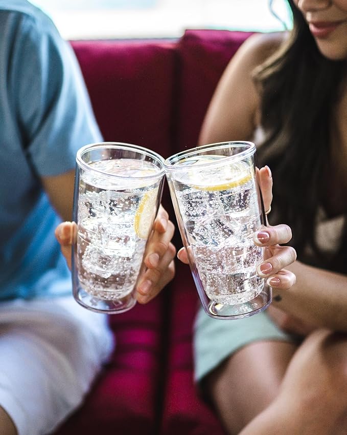 Tervis Clear & Colorful Tabletop Made in USA Double Walled Insulated Tumbler Travel Cup Keeps Drinks Cold & Hot, 16oz - 2pk, Clear