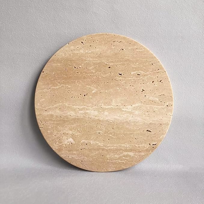 Natural Round Marble Tray Smooth Pastry Board for Desserts, Cheese, Coffee, Matte on Both Sides (Beige Travertine)