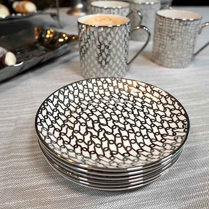 Certified International Mosaic Silver Plated 6" Luncheion/Canape Plates Set of 6 Assorted Designs