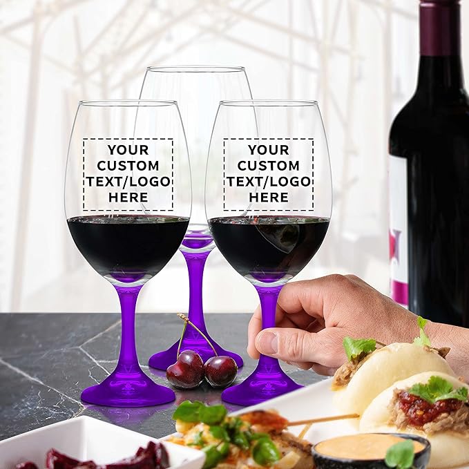 Custom Rioja Grand Wine Glasses 20.75 oz. Set of 10, Personalized Bulk Pack - Perfect for Hotel, Bar, Restaurant or Lounge - Purple