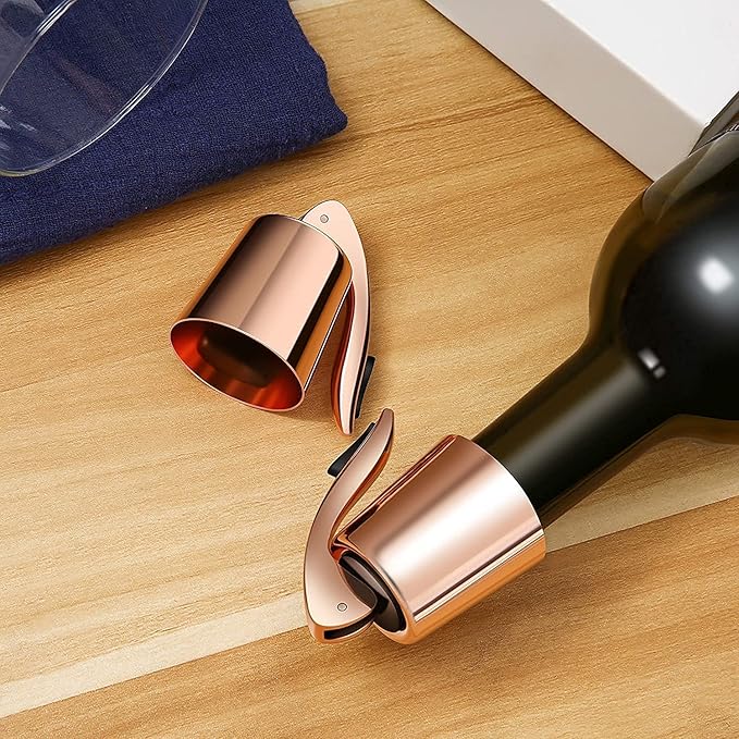 Wine Stoppers Set of 2 - Stainless Steel Wine Bottle Stopper with Silicone Seal, Reusable Beverage Preserver, Freshness Keeper, Premium Bottle Sealers, Ideal Wine Saver Accessory Gift Set