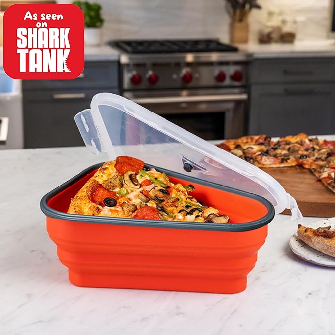 PIZZA PACK The Perfect Reusable Pizza Storage Container with 5 Microwavable Serving Trays - BPA-Free Adjustable Pizza Slice Container to Organize & Save Space, 4 Pack, Red