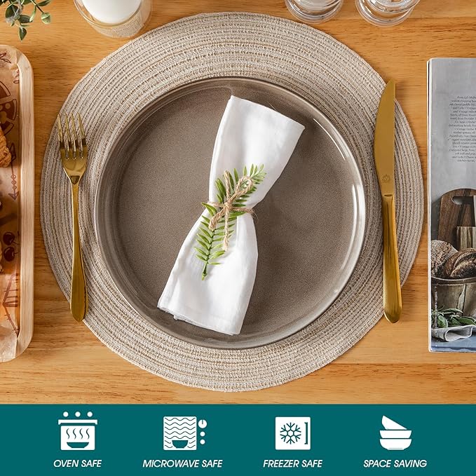 vancasso PLAYA Dinner Plates Set of 6, 10.25 Inch Ceramic Plates, Microwave, Oven and Dishwasher Safe Plates, Brown
