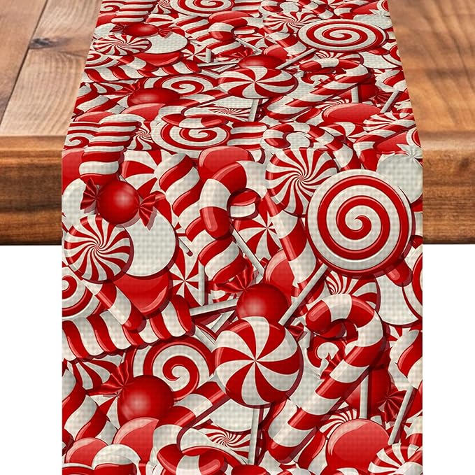 Candy Table Runner Seasonal Christmas Holiday Kitchen Dining Linen Table Decoration for Indoor Outdoor Home Party Decor 13 x 72 Inch
