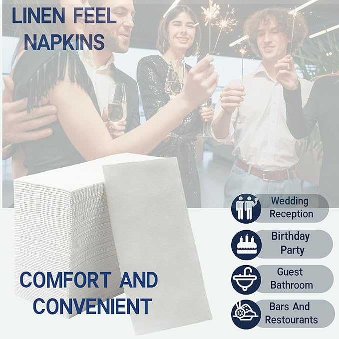 Disposable Guest Towels, Linen Feel Hand Towels, Cloth-Like Paper Napkins, Soft, Absorbent Paper Hand Towel for Kitchen, Parties, Bathroom, Restaurant, Events, 7.8” X 15.7” White, Pack Of 200 Pcs