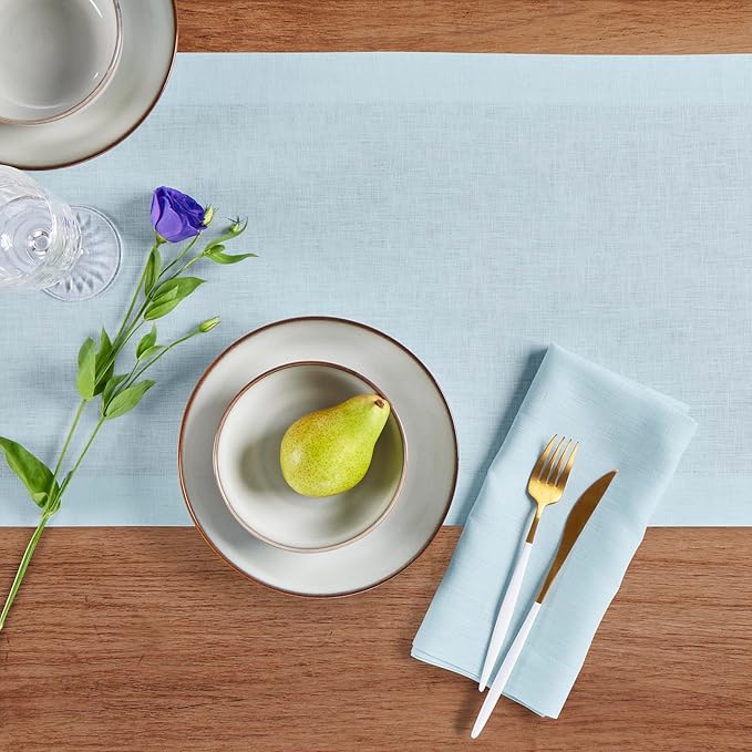Solino Home Linen Ice Water Table Runner 48 Inches - 100% Pure Linen Farmhouse Short Table Runner 14 x 48 Inch Ideal for Dresser and Coffee Tables - Fete - Christmas, Holiday, New Year