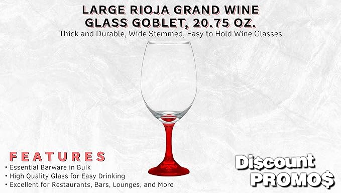 DISCOUNT PROMOS Rioja Grand Wine Glasses 20.75 oz. Set of 10, Bulk Pack - Perfect for Hotel, Bar, Restaurant or Lounge - Red