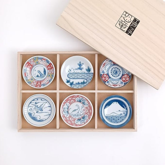 Dinosaur Mini Plate Set Made in Japan – 6pcs Mino Ware Porcelain Dishes for Kids | Sushi, Soy Sauce, Bento, Snacks | Gift Boxed, Microwave & Dishwasher Safe