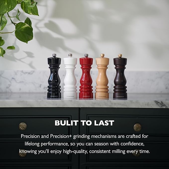 Cole & Mason London Refillable Spice Mill - Kitchen & Home Accessory - Table Salt Grinder - Salt Mill with Ceramic Mechanism - 7", Black Gloss