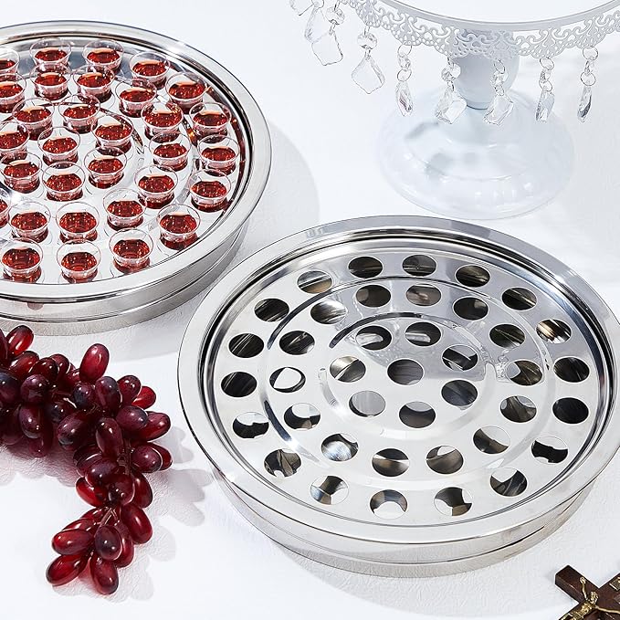 Zhehao 5 Pcs Easter Communion Trays for Churches Set Church Supplies Plates for Church with Disposable Cups (Silver)