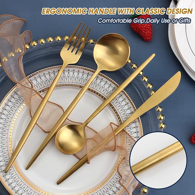 Matte Gold Silverware Set,BEGEEL 20-Piece Stainless Steel Flatware Set for 4, Satin Finish Tableware Cutlery Set,Premium Utensil Set,Utensil Sets for Kitchen Home and Restaurant,Dishwasher Safe